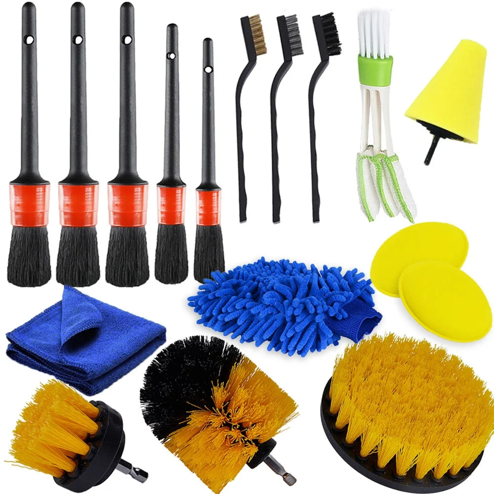 Detailing Brush Set Car Cleaning Brushes Power Scrubber Drill Brush For Car Leather Air Vents Rim Cleaning Dirt Dust Clean Tools